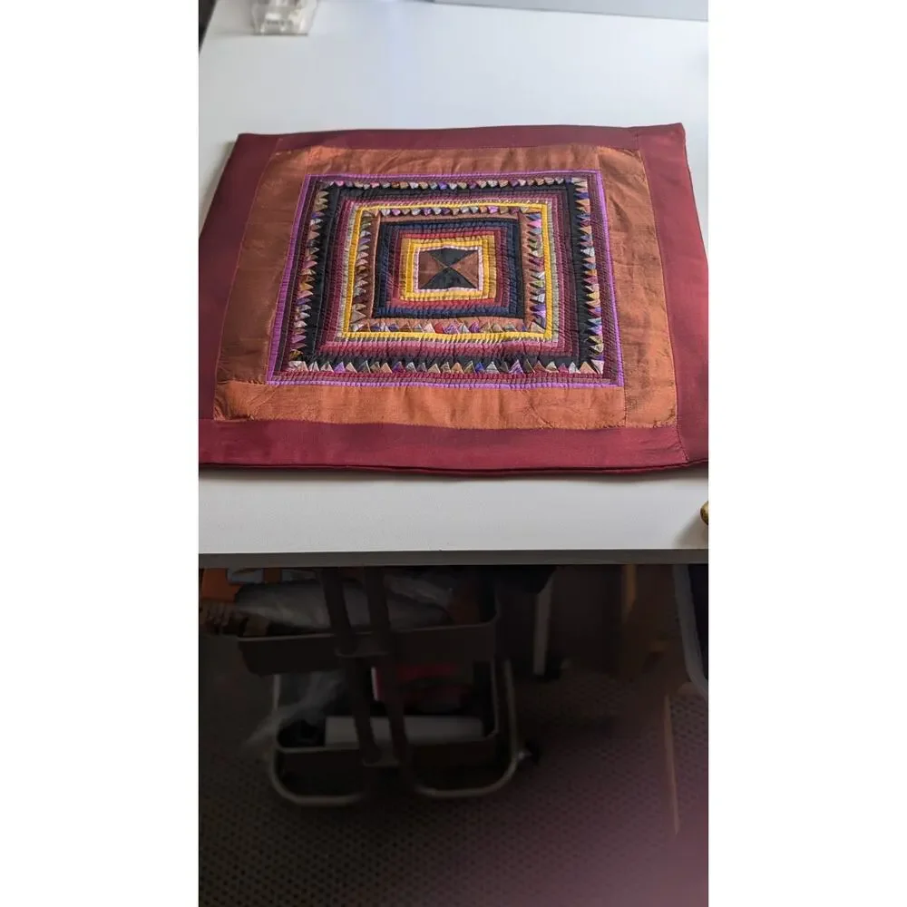 Pair of Handmade Prairie Point Quilted Pillow Covers - Boho Silk-Style Textural